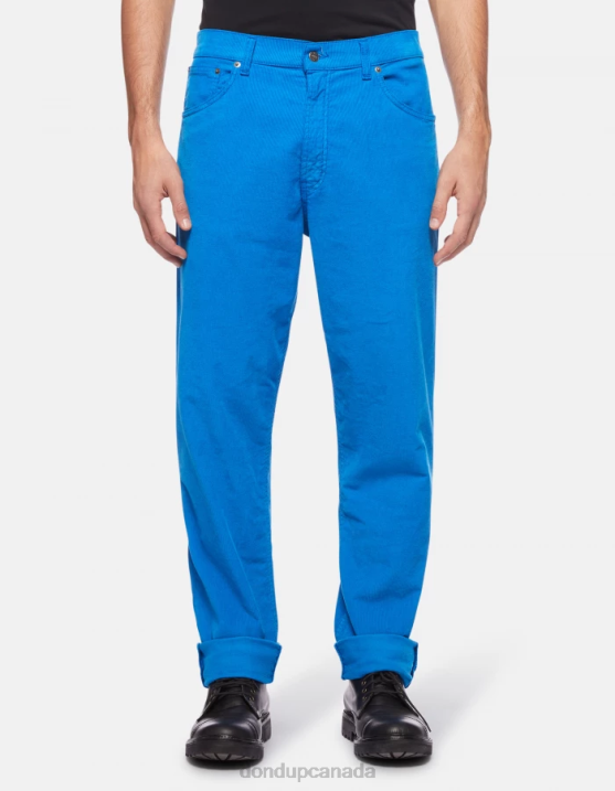 DONDUP Men Paco Loose-Fit 34-Inch Velvet Trousers XF8V580 Apparel Turquoise