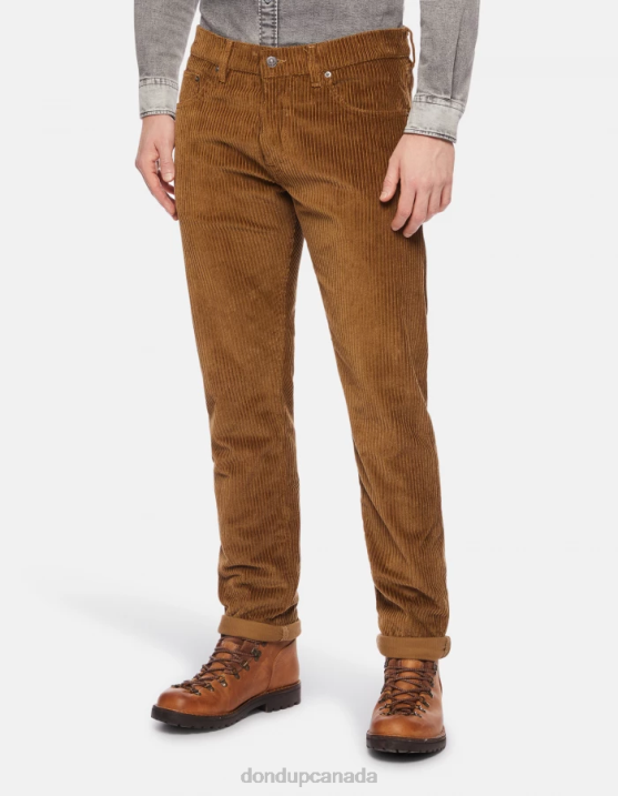 DONDUP Men Icon Regular-Fit 34-Inch Velvet Trousers XF8V558 Apparel Cinnamon