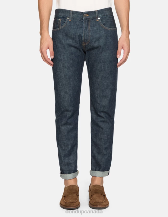 DONDUP Men Icon Regular-Fit Jeans in Selvedge Rigid Denim XF8V567 Apparel Blue