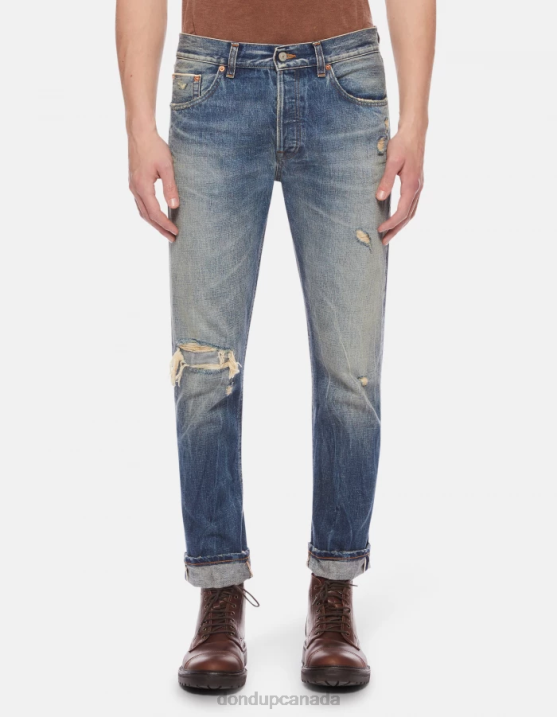DONDUP Men Icon Regular-Fit Jeans in Selvedge Rigid Denim XF8V617 Apparel Blue
