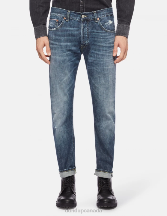 DONDUP Men Icon Regular-Fit Jeans in Selvedge Rigid Denim XF8V621 Apparel Blue
