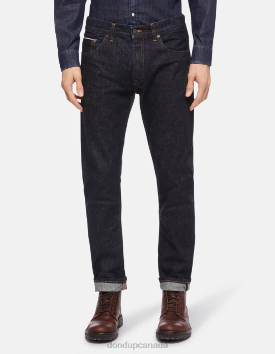 DONDUP Men Icon Regular-Fit Jeans in Selvedge Rigid Denim XF8V632 Apparel Blue