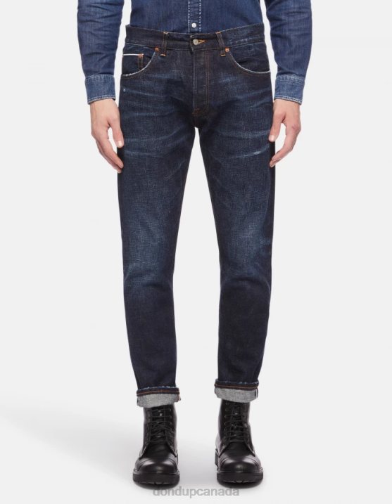 DONDUP Men Icon Regular-Fit Jeans in Selvedge Rigid Denim XF8V633 Apparel Blue