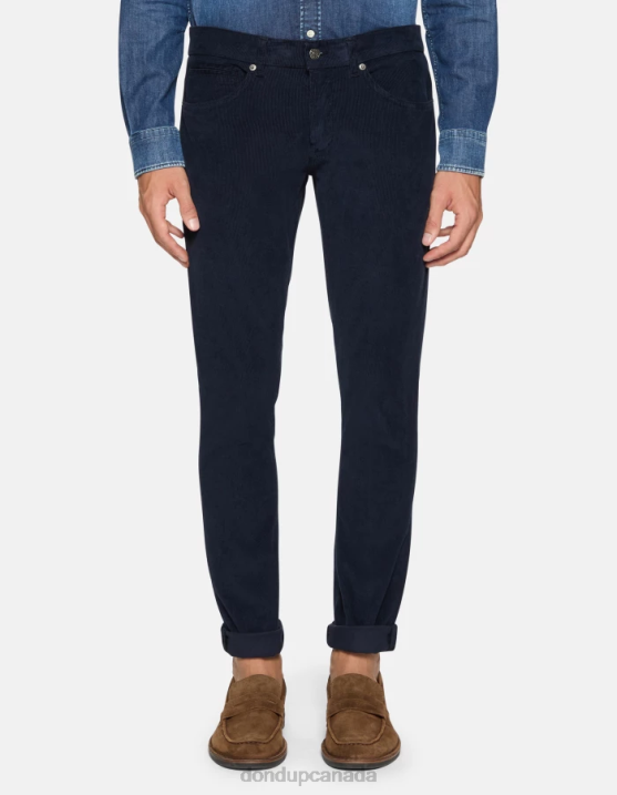 DONDUP Men George Velvet Skinny Trousers XF8V643 Apparel Navy Blue