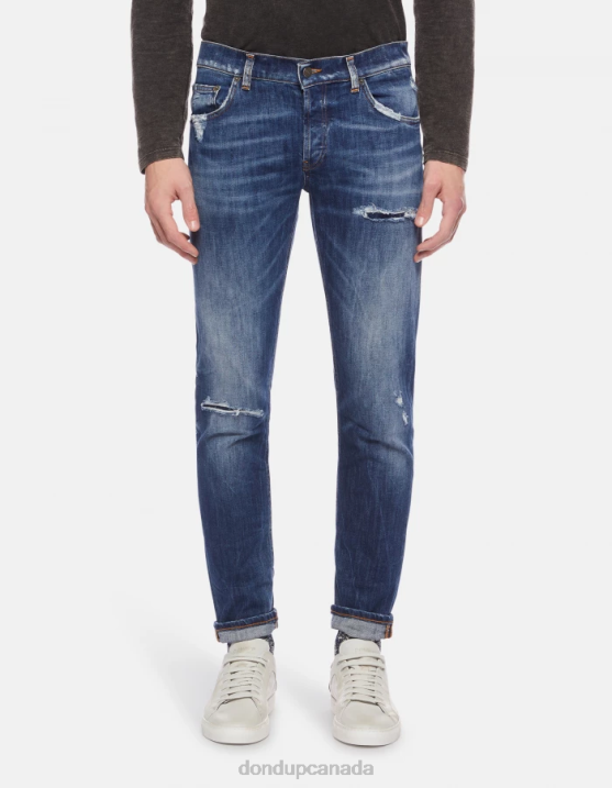 DONDUP Men Mius Slim-Fit 32-Inch Jeans in Stretch Denim XF8V624 Apparel Blue