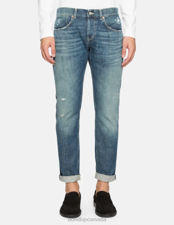DONDUP Men Travis Slim-Fit Jeans in Rigid Selvedge Denim XF8V574 Apparel Blue