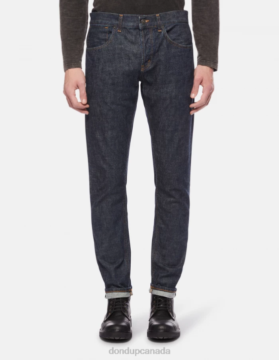 DONDUP Men Travis Slim-Fit Jeans in Rigid Selvedge Denim XF8V608 Apparel Blue