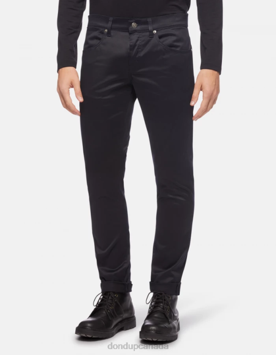 DONDUP Men Travis Slim-Fit Satin Trousers XF8V601 Apparel Navy Blue