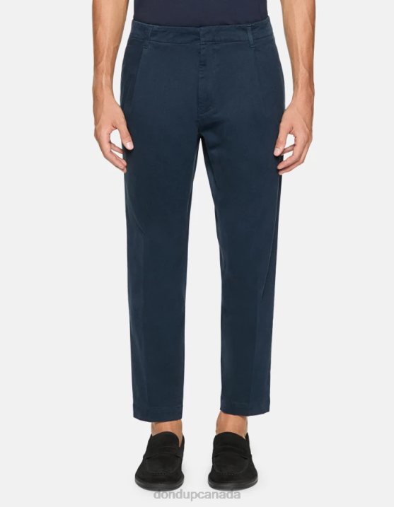DONDUP Men Ben Carrot-Fit Cotton Trousers XF8V716 Apparel Navy Blue