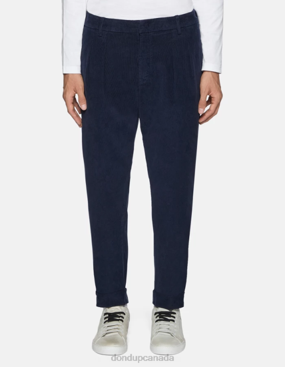 DONDUP Men Oscar Carrot-Fit Velvet Trousers XF8V734 Apparel Navy Blue
