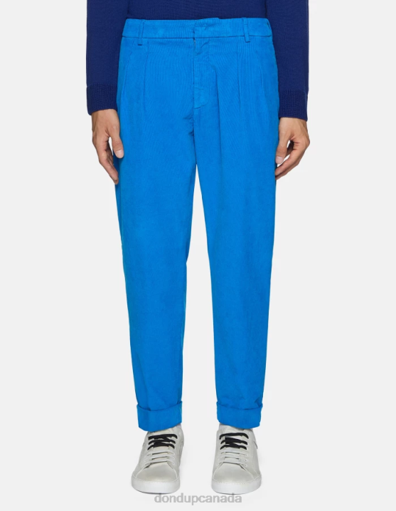 DONDUP Men Oscar Carrot-Fit Velvet Trousers XF8V737 Apparel Turquoise