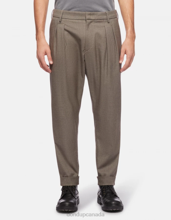 DONDUP Men Oscar Carrot-Fit Wool-Blend Trousers XF8V744 Apparel Corteccia