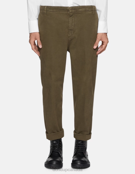DONDUP Men Zyan Carrot-Fit Cotton Trousers XF8V751 Apparel Army Green