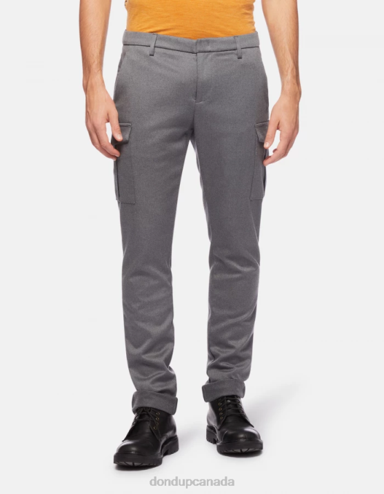 DONDUP Men Eddy Slim-Fit 34-Inch Wool And Cotton Trousers XF8V788 Apparel Grey