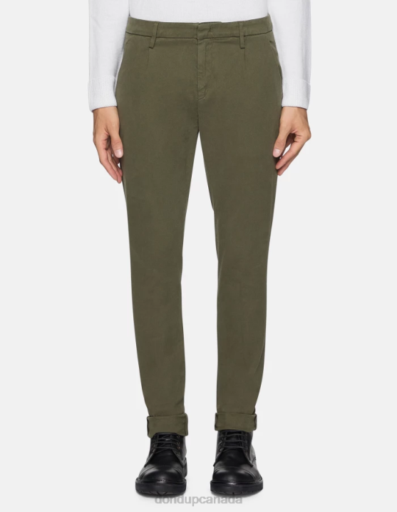 DONDUP Men Gaubert Slim-Fit Cotton Trousers With Darts XF8V723 Apparel Sage Green