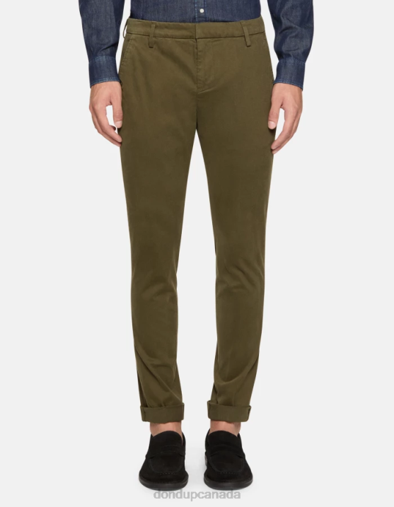 DONDUP Men Gaubert Slim-Fit Cotton Trousers XF8V683 Apparel Army Green
