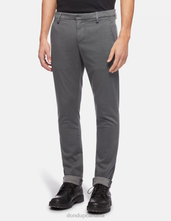 DONDUP Men Gaubert Slim-Fit Trousers in Printed Cotton XF8V773 Apparel Grey