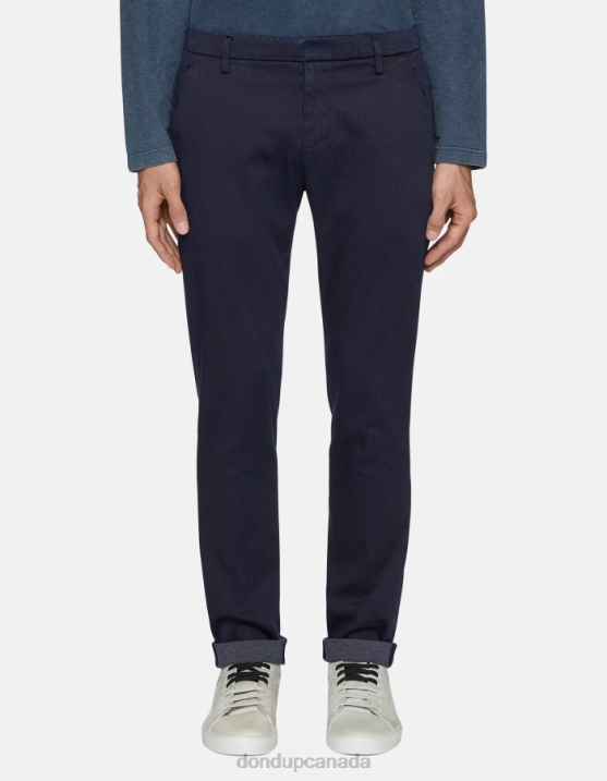 DONDUP Men Gaubert Slim-Fit Trousers in Printed Cotton XF8V774 Apparel Blue
