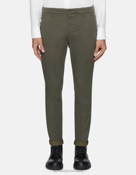 DONDUP Men Gaubert Slim-Fit Trousers in Printed Cotton XF8V781 Apparel Sage Green