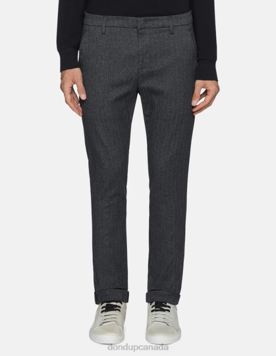 DONDUP Men Gaubert Slim-Fit Trousers in Printed Cotton XF8V783 Apparel Grey
