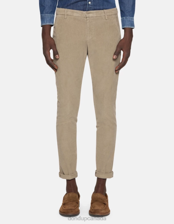 DONDUP Men Gaubert Slim-Fit Velvet Trousers XF8V762 Apparel Taupe