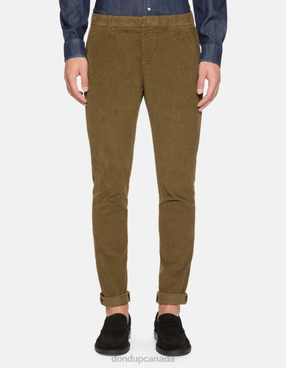 DONDUP Men Gaubert Slim-Fit Velvet Trousers XF8V765 Apparel Army Green