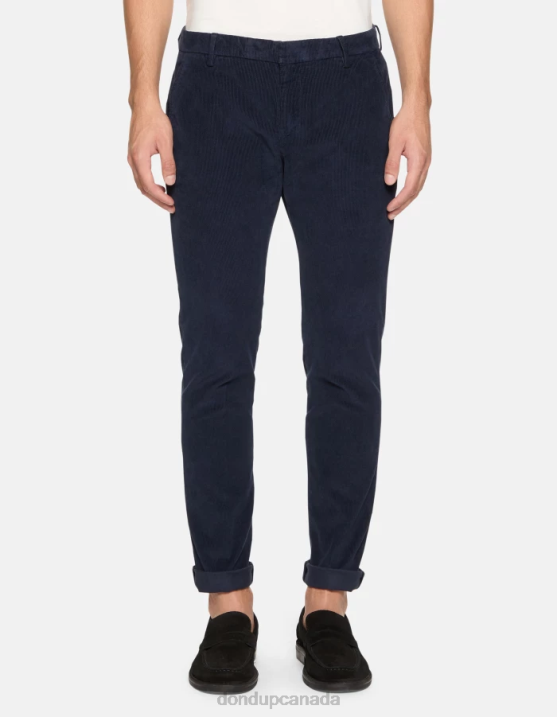 DONDUP Men Gaubert Slim-Fit Velvet Trousers XF8V767 Apparel Navy Blue