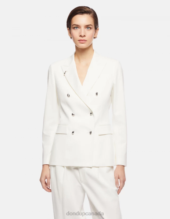 DONDUP Women Double-Breasted Cotton Blazer XF8V369 Apparel Alabastro