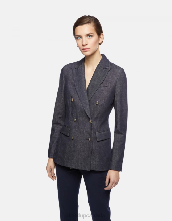 DONDUP Women Double-Breasted Denim Blazer XF8V379 Apparel Blue