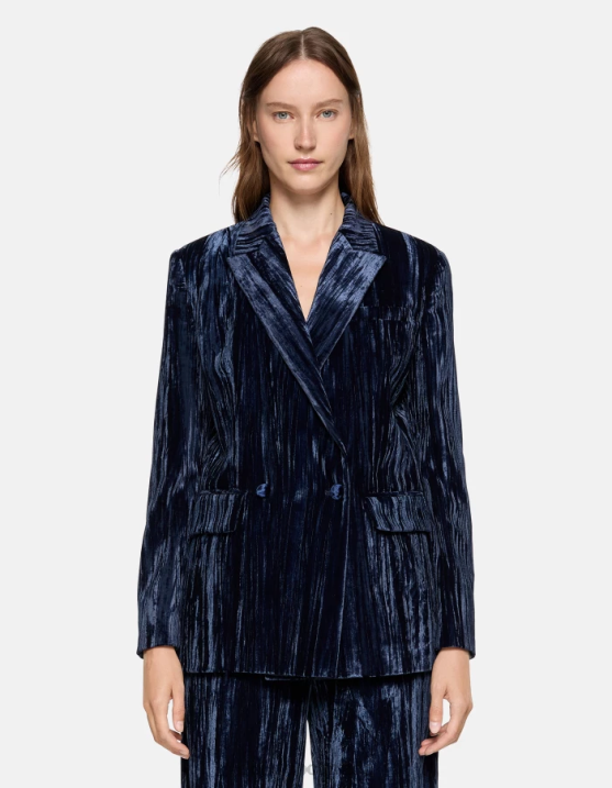 DONDUP Women Double-Breasted Velvet Blazer XF8V385 Apparel Navy Blue