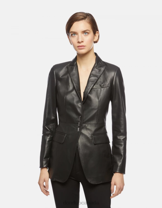 DONDUP Women Single-Breasted Nappa Leather Blazer XF8V391 Apparel Black