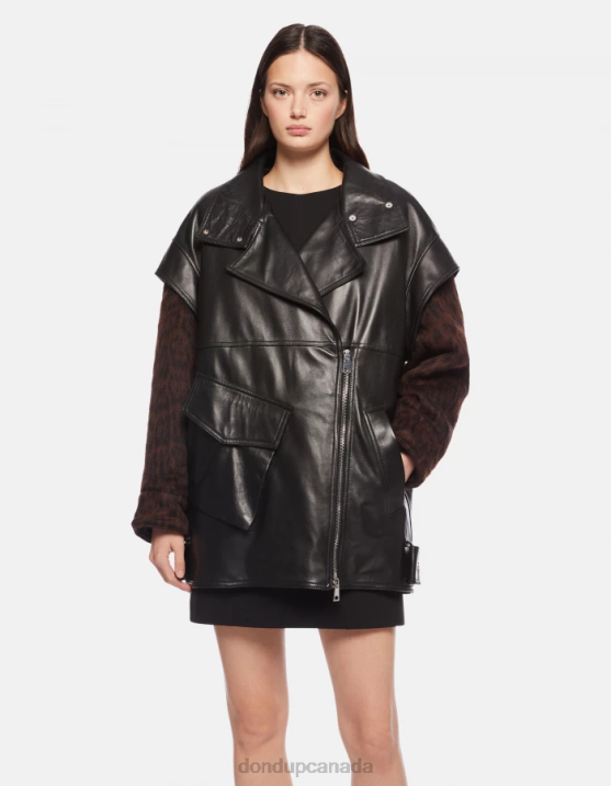 DONDUP Women Oversized Nappa Leather Coat XF8V350 Apparel Black