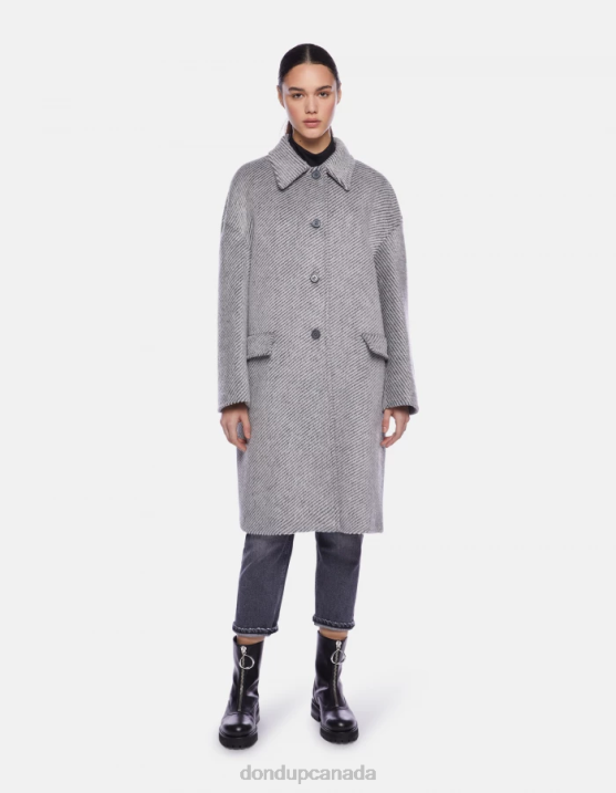 DONDUP Women Single-Breasted Melange Cloth Coat XF8V368 Apparel White & Black