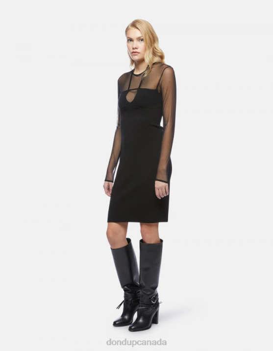 DONDUP Women Short Tulle And Viscose Dress XF8V278 Apparel Black