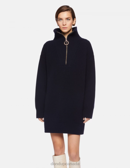 DONDUP Women Short Wool Dress XF8V276 Apparel Navy Blue