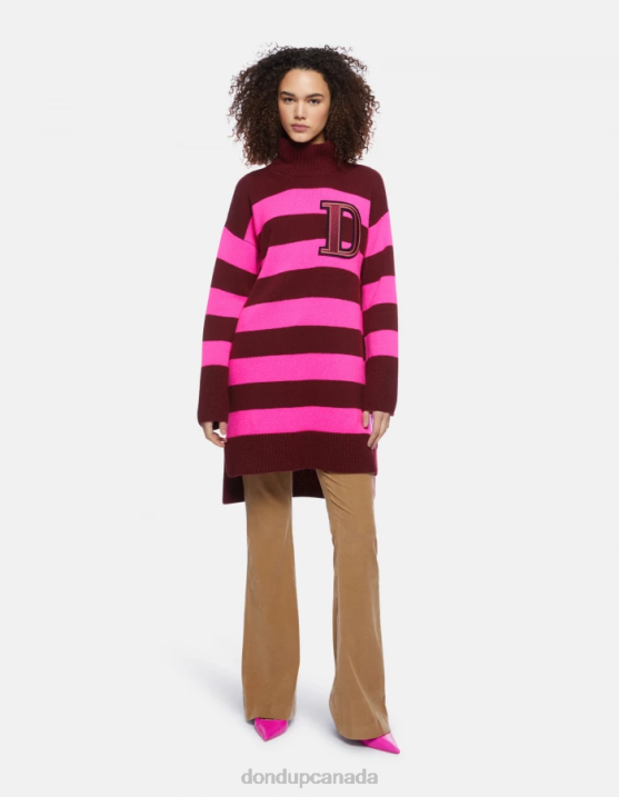 DONDUP Women Oversized Polo Neck Fisherman's Rib Jumper XF8V315 Apparel Fuchsia & Prune