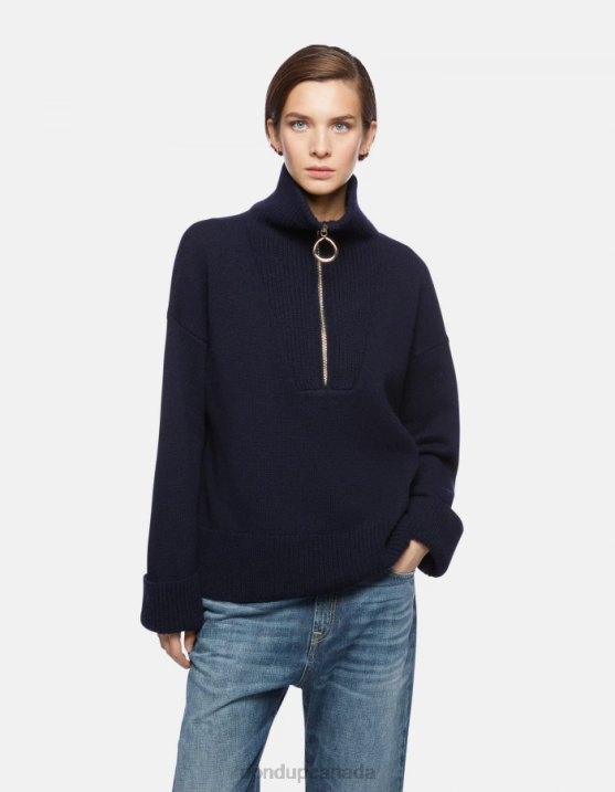 DONDUP Women Oversized Polo Neck Wool Jumper XF8V336 Apparel Navy Blue