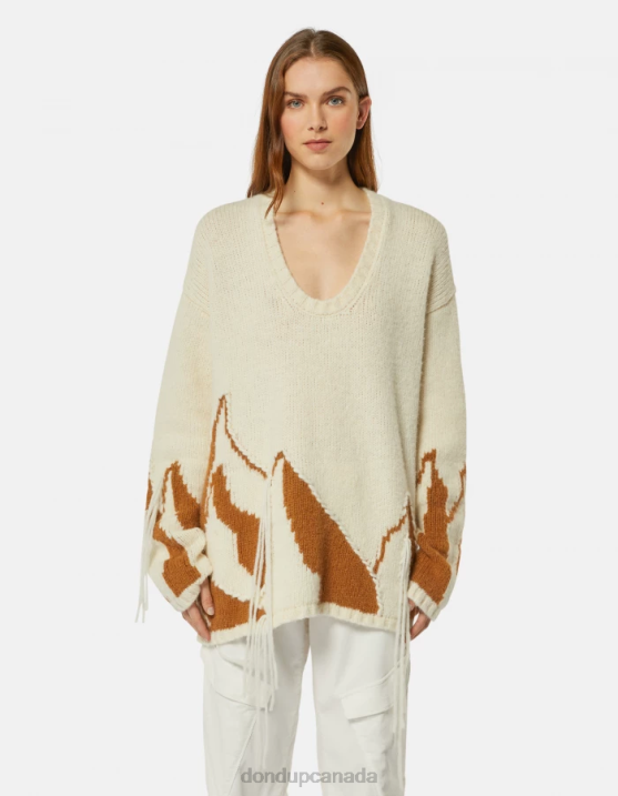 DONDUP Women V-Neck Alpaca Wool Jumper XF8V321 Apparel Alabastro