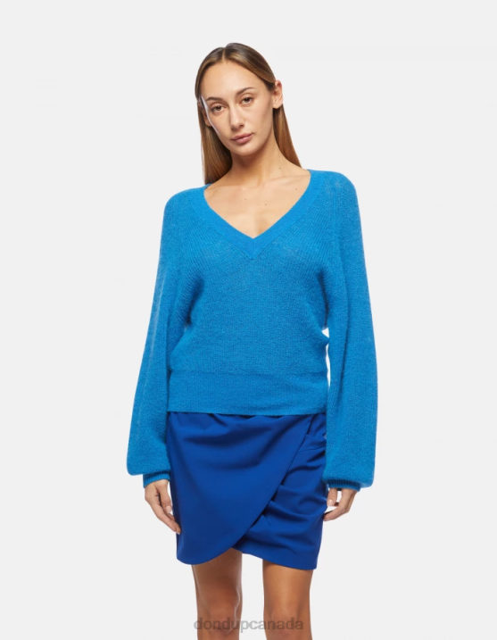 DONDUP Women V-Neck Mohair Jumper XF8V302 Apparel Turquoise