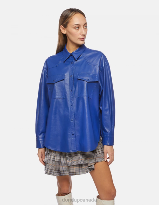DONDUP Women Loose-Fit Nappa Leather Shirt XF8V263 Apparel Royal Blue