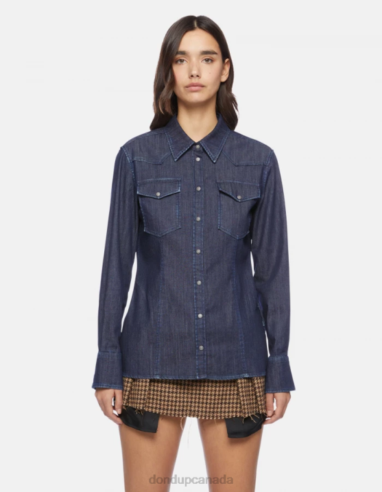 DONDUP Women Slim-Fit Denim Shirt XF8V256 Apparel Blue