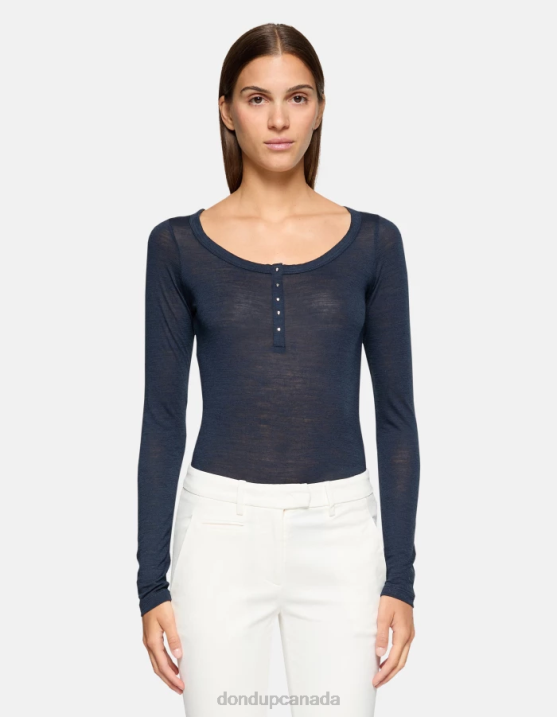 DONDUP Women Slim-Fit Wool Henley Top XF8V430 Apparel Navy Blue
