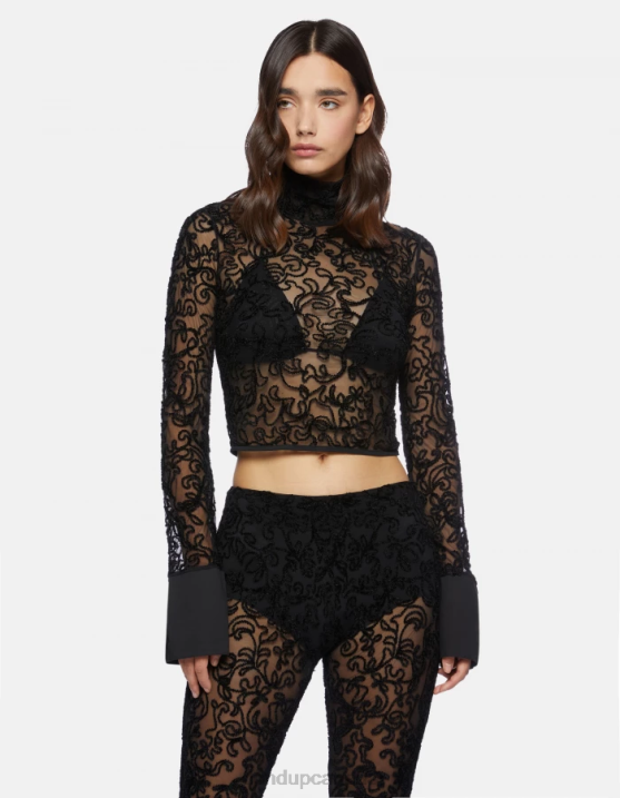 DONDUP Women Slim-Fit Polo Neck Lace Jumper XF8V450 Apparel Black