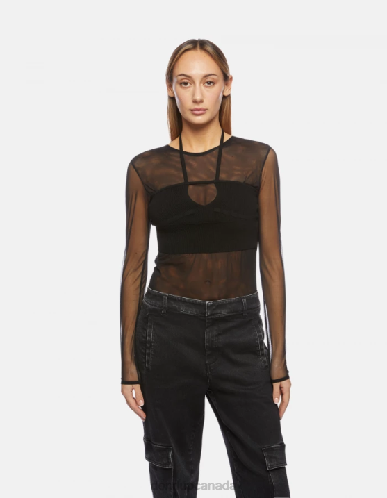 DONDUP Women Slim-Fit Tulle And Viscose Bodysuit XF8V444 Apparel Black