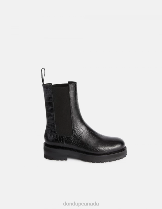 DONDUP Women Beatle Boots in Crocodile-Print Effect Leather XF8V460 Footwear Black