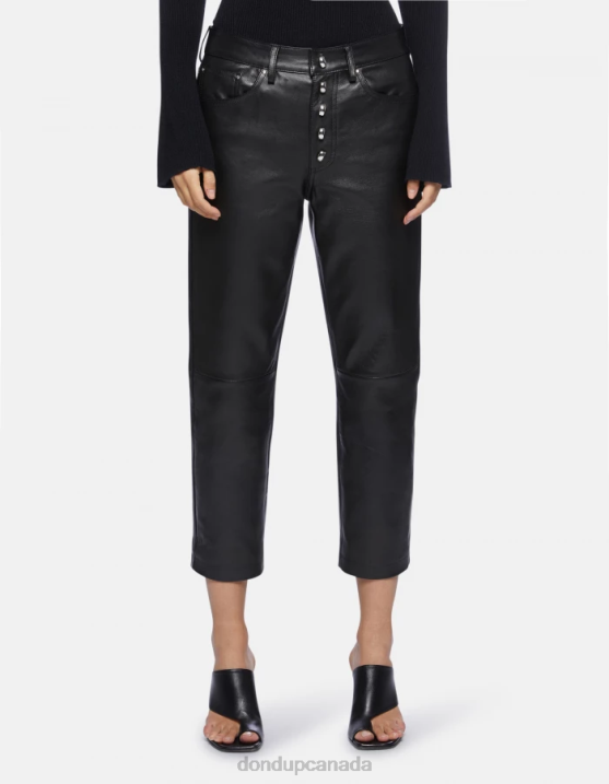 DONDUP Women Koons Loose-Fit Nappa Leather Trousers XF8V115 Apparel Black