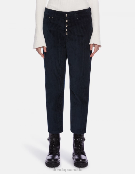 DONDUP Women Koons Loose-Fit Velvet Trousers XF8V108 Apparel Navy Blue