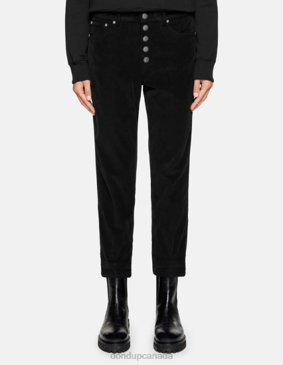 DONDUP Women Koons Loose-Fit Velvet Trousers XF8V70 Apparel Black