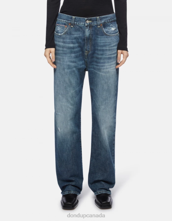 DONDUP Women Yara Loose-Fit Jeans in Rigid Selvedge Denim XF8V118 Apparel Blue