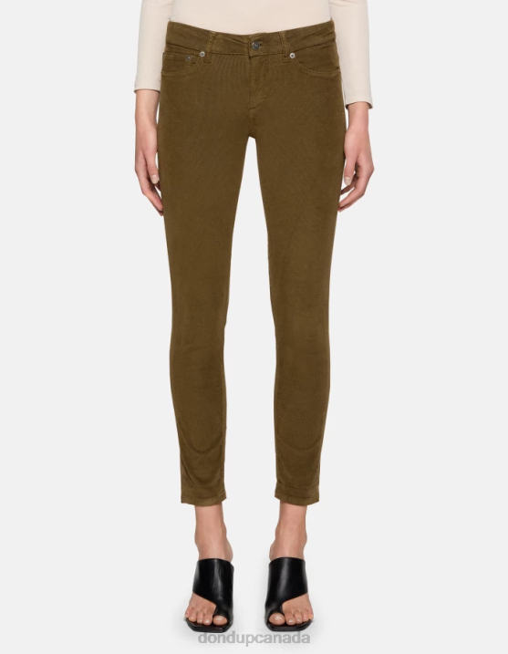 DONDUP Women Monroe Skinny-Fit Velvet Trousers XF8V13 Apparel Army Green